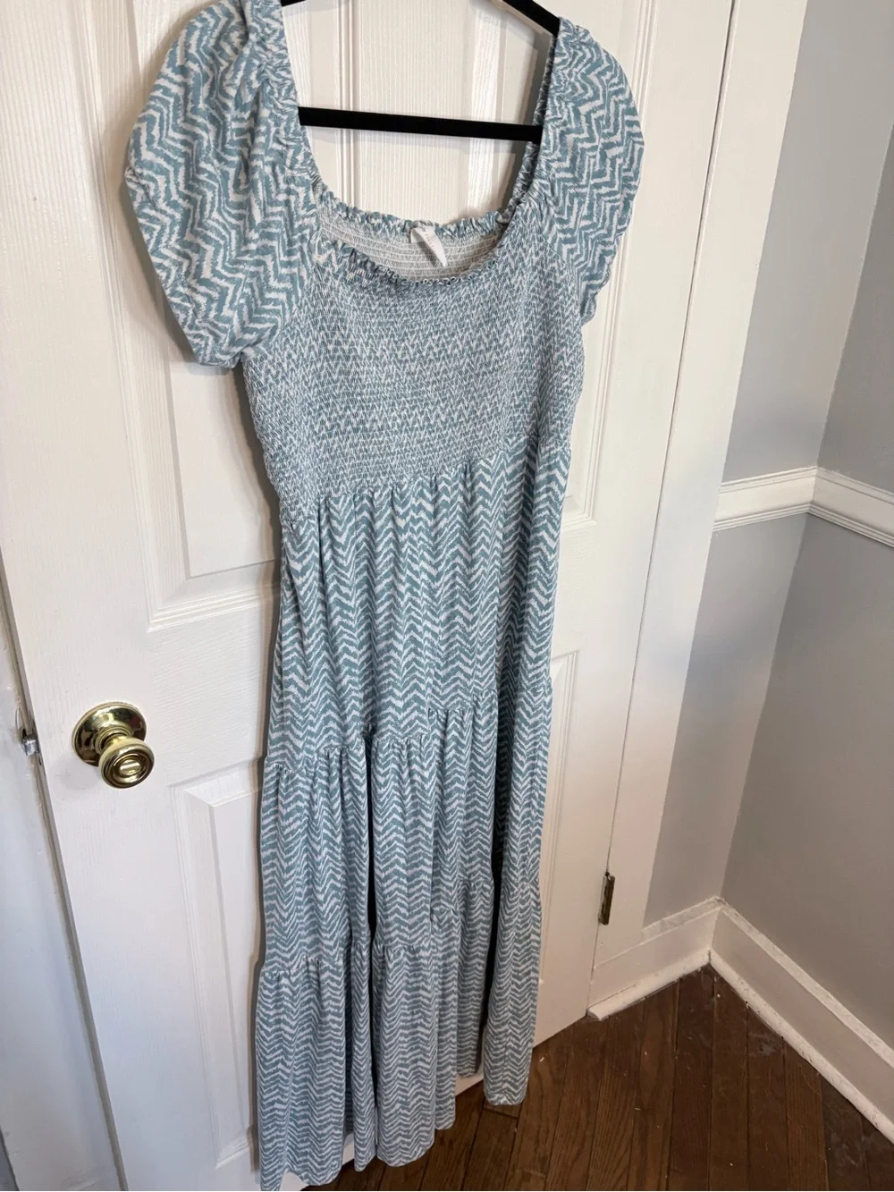 Daily Practice by Anthropologie Blue & White Smocked Tiered Maxi Dress XL - Picture 3 of 10